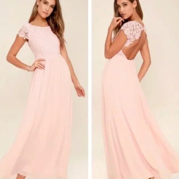 NEW Lulu's The Greatest Blush Pink Bridesmaid Dress Size Small Back Cutout Lace - Picture 7 of 15